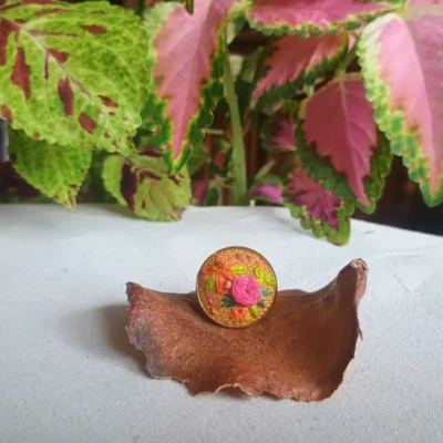 Anillo Flora Rosa y Naranjo en Tono Dorado
