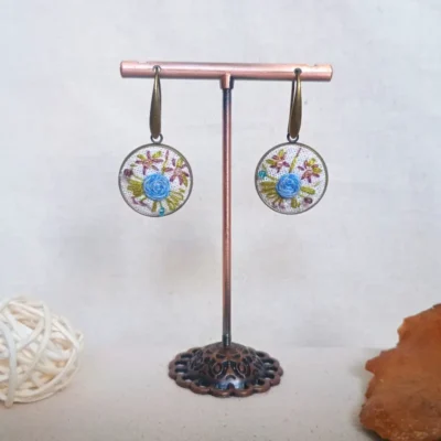 Aros Bouquet Azul y Tono Bronce