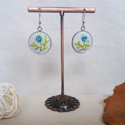 Aros Flora Celeste y Hojas Plateadas