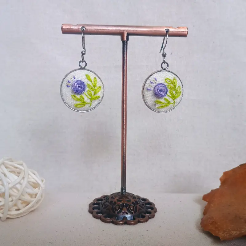 Aros Flora Morado y Hojas Plateadas